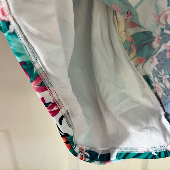 Tankini Halter Swim Tropical Floral Bathing Suit Top Teal Pink Yellow Size M - Picture 5 of 15
